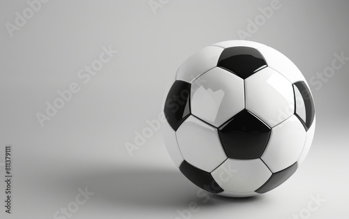 Classic black and white paneled soccer ball on a white background.