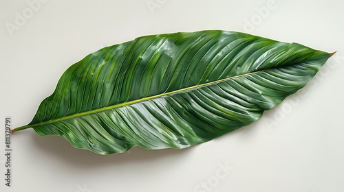 The background of this image is white with tropical green leaves.