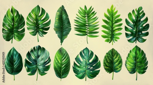A tropical leaf abstract. A collection of botanical elements for use in background patterns  cards  cosmetics  spa  and beauty care products.