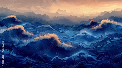 Background pattern in blue waves. Modern illustration. photo