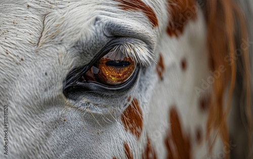 Close-up view of a horse's eye and surrounding brown tones.