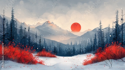 The winter background modern illustration design can be used for social media posts, stories, covers, wallpaper, wall arts, ad banners, and advertising.