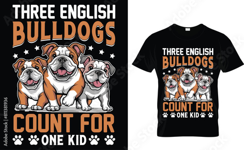 Three English bulldogs count for one kid vector file t-shirt design