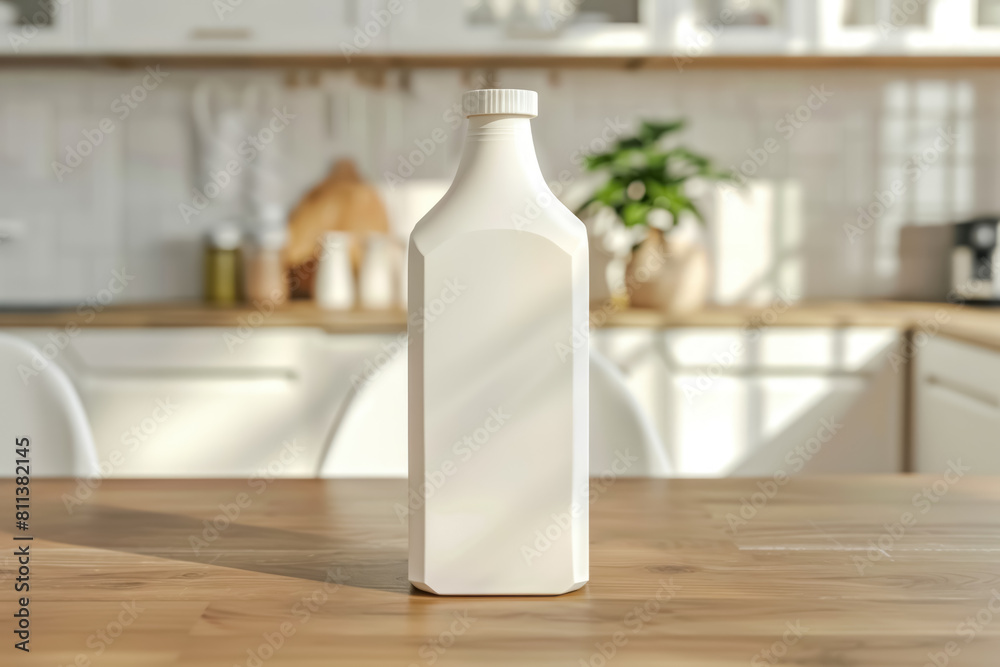 Blank White Milk Container Mockup on Modern Kitchen Counter Blank White Milk Container Mockup on Modern Kitchen Counter