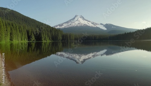 mt hood reflecting in trillium lake oregon photo