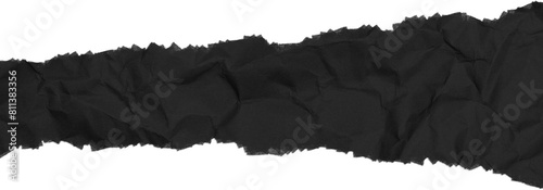 Piece of black, torn, crumpled paper. Torn paper decorative element. Ripped paper sheet.