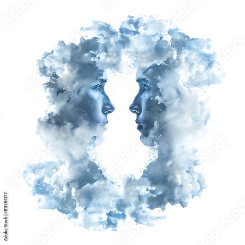 Gemini zodiac sign made of clouds. Design element on a white background.