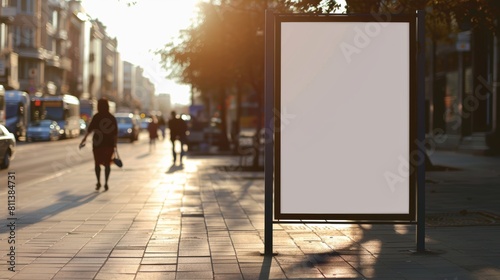 Blank white signboard on the city street.