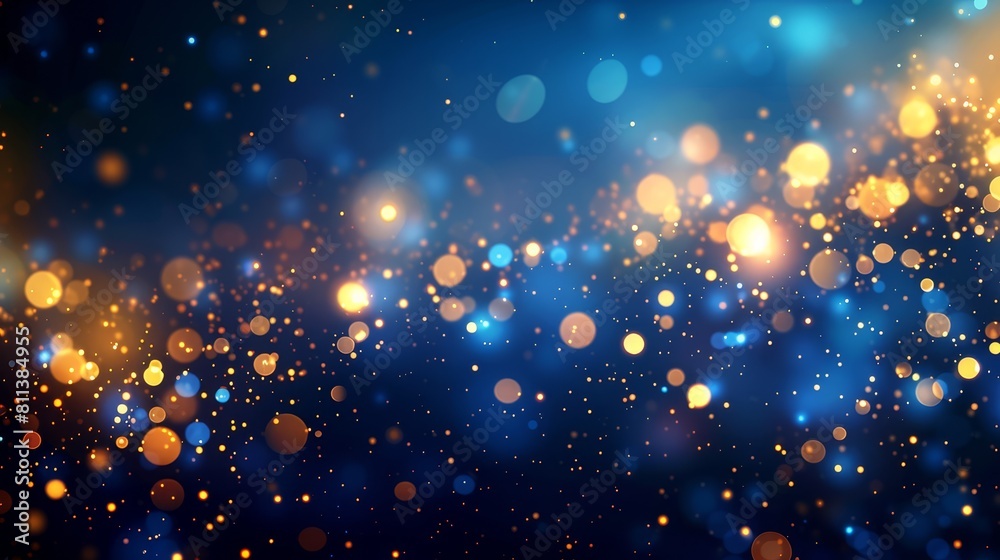 Fototapeta premium Abstract blurred background with bokeh lights and particles on a dark blue background Background design that could be used for Christmas