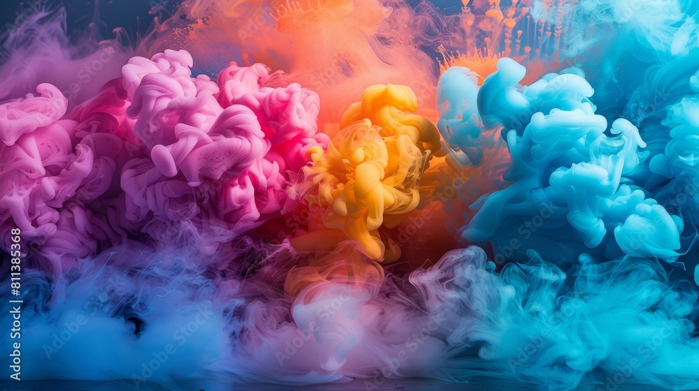 Colorful explosion of paint and smoke, vibrant colors, artistic background, creative concept for design in the style of various artists