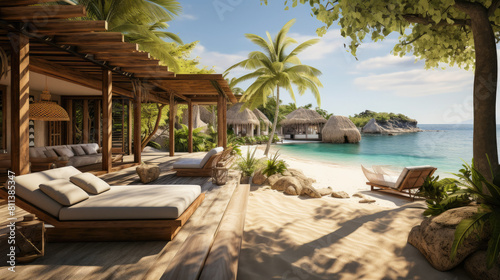 exclusive island retreat  pristine beaches  private cabanas  azure waters 