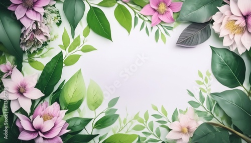 floral boarder frame with white copy space background water color style photo