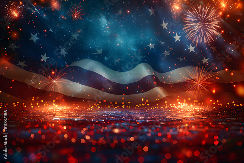 American Flag colors and fireworks mockup background with copy space . 4 July independence day concept celebration