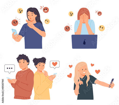 Modern social media problems, peculiarities and differences. Concept business illustrations. Vector illustration