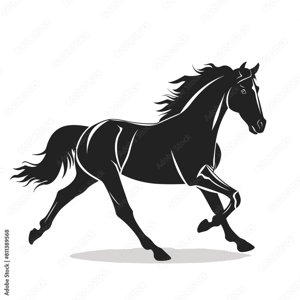Fototapeta premium Horse running black silhouette vector illustration design
