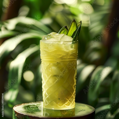 An exotic and refreshing green drink inspired by the tropical forests and rivers of the Amazon region. Vibrant drink full of flavor from the Amazonian diversity. photo