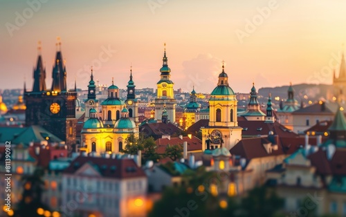 Panoramic view of a vibrant cityscape with historical buildings and domed structures.