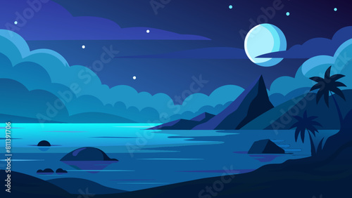 free seascape at night cartoon vector illustration
