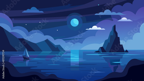 free seascape at night cartoon vector illustration