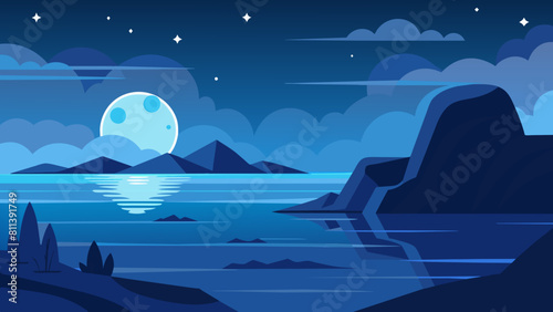 free seascape at night cartoon vector illustration