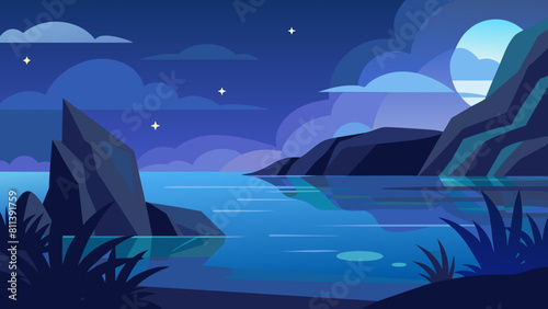 free seascape at night cartoon vector illustration