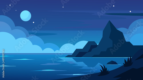 free seascape at night cartoon vector illustration