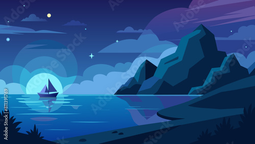 free seascape at night cartoon vector illustration