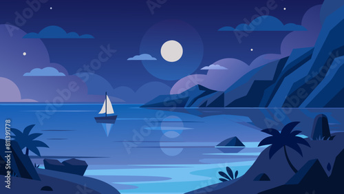 free seascape at night cartoon vector illustration