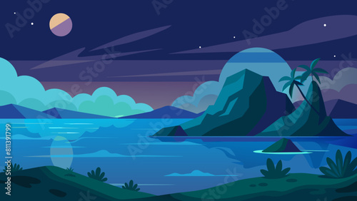 free seascape at night cartoon vector illustration