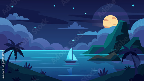 free seascape at night cartoon vector illustration