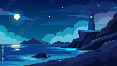 free seascape at night cartoon vector illustration