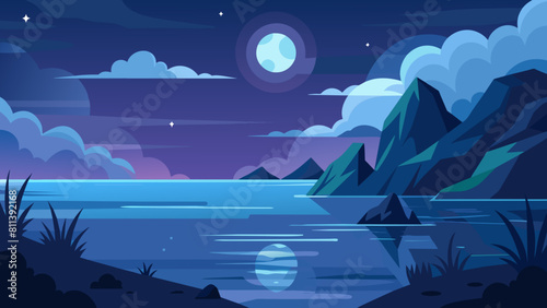 free seascape at night cartoon vector illustration