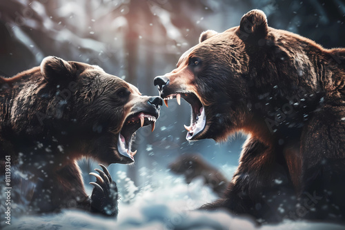  Intense Action Scene of fighting Brown Bears, Wild Animals Fighting photo