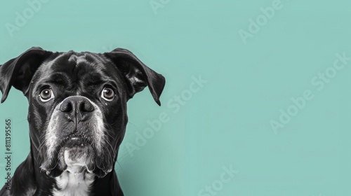 Portrait of cute joyful Boxer , pet dog animal banner with copy space © Bi