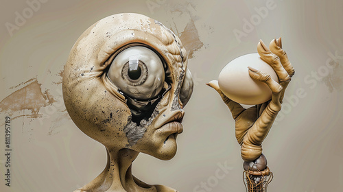 Cracked Reality Abstract Surreal Exploration of Perception with Egg-Shaped Eyeballs and Skeleton Figures  Wallpaper Digital Art Poster Brainstorming Map Magazine Background Cover photo
