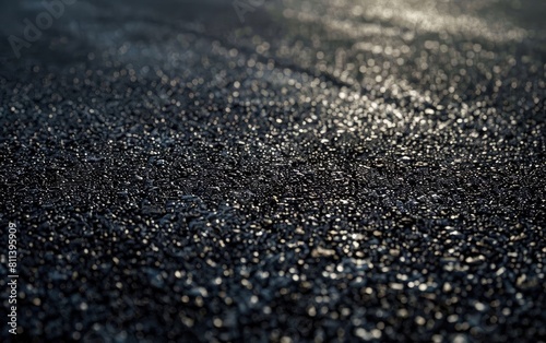 Textured black asphalt surface under dim lighting.