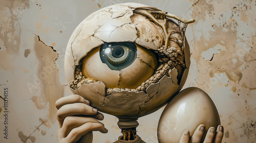 Wallpaper Mural Cracked Reality Abstract Surreal Exploration of Perception with Egg-Shaped Eyeballs and Skeleton Figures  Wallpaper Digital Art Poster Brainstorming Map Magazine Background Cover Torontodigital.ca
