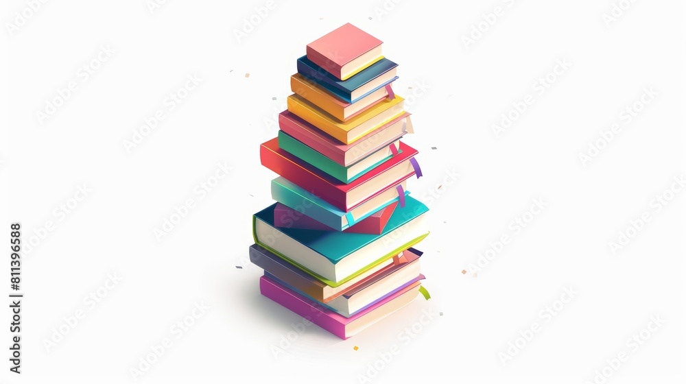 A beautiful isometric set of books stacked in a spiral tower, illuminating the essence of literature on a model isolated white background A beautiful isometric set of books stacked in a spiral tower, illuminating the essence of literature on a model isolated white background