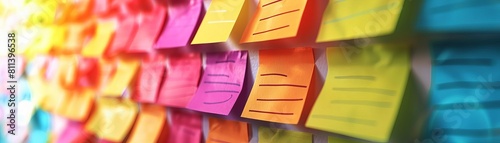 A wall of colorful sticky notes with ideas. photo