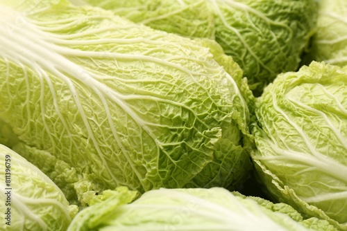 Fresh ripe Chinese cabbages as background, closeup