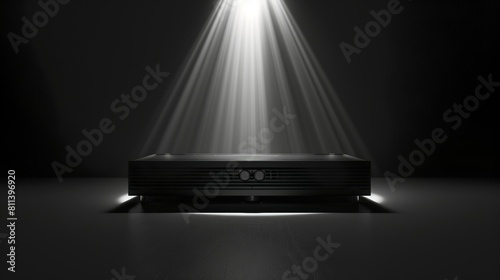 Creepy horroristic light effect coming from a cinema projector in a dark isolated screening room cinema environment photo