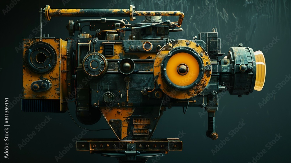 Cinema projector device hanging from the roof on isolated background Cinema projector device hanging from the roof on isolated background
