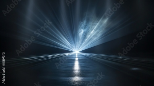 Video projector beam shining to a rectangle from the ceiling to the center background rectangle photo