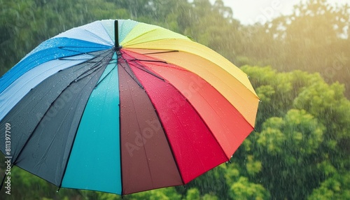 rain falling and colorful umbrella in rainy day