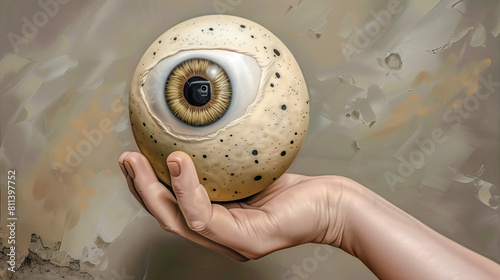 Cracked Reality Abstract Surreal Exploration of Perception with Egg-Shaped Eyeballs and Skeleton Figures  Wallpaper Digital Art Poster Brainstorming Map Magazine Background Cover photo