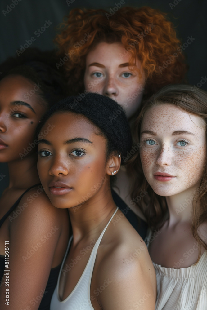 Obraz premium Group portrait of diverse women. Diversity, equity and inclusion, DEI concept. High quality photo
