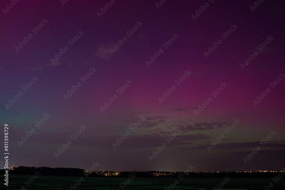 Nupaky, Czech republic - May 10, 2024 - Aurora Borealis above Ricany Nupaky, Czech republic - May 10, 2024 - Aurora Borealis above Ricany