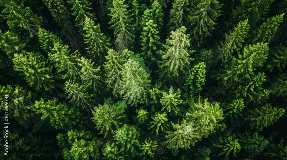 Aerial View of a Majestic Pine Forest, Natural Landscape