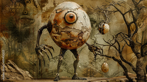 Cracked Reality Abstract Surreal Exploration of Perception with Egg-Shaped Eyeballs and Skeleton Figures  Wallpaper Digital Art Poster Brainstorming Map Magazine Background Cover photo