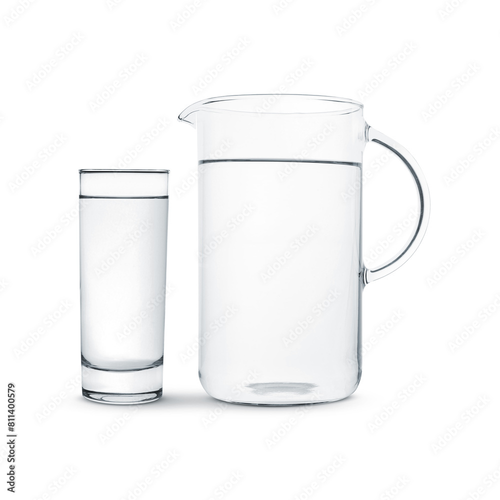 Glass and jug with water isolated on white Glass and jug with water isolated on white